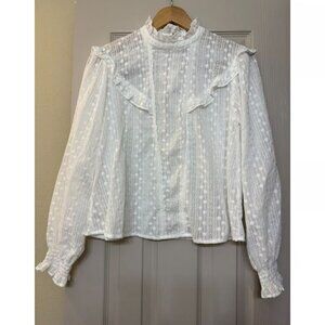 NWT long sleeve white eyelet ruffle trim blouse - Small